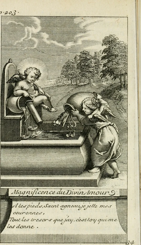 An illustration from Les mysteres de l'amour divin : avec des reflexions morales, tirées de l'ecriture sainte & des saints peres, 1719, leaf 299