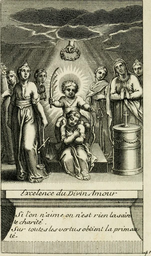 An illustration from Les mysteres de l'amour divin : avec des reflexions morales, tirées de l'ecriture sainte & des saints peres, 1719, leaf 355