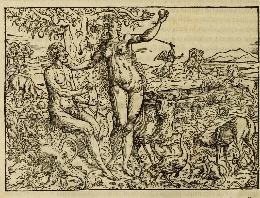 An illustration from Les oeuures de Philon Iuif, autheur tres-eloquent, et philosophe tres-graue : contenans l'interpretation de plusieurs diuins & sacrez mysteres, & l'instruction d'vn chacun en toutes bonnes & sainctes moeurs, 1575, leaf 44