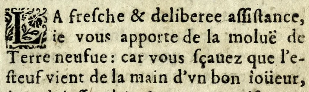 An illustration from Les oevvres de Brvscambille : contenant ses fantasies, imaginations, paradoxes, & autres discours comiques : le tout nouuellement tiré de l'escarcelle de ses imaginations, 1634, leaf 7