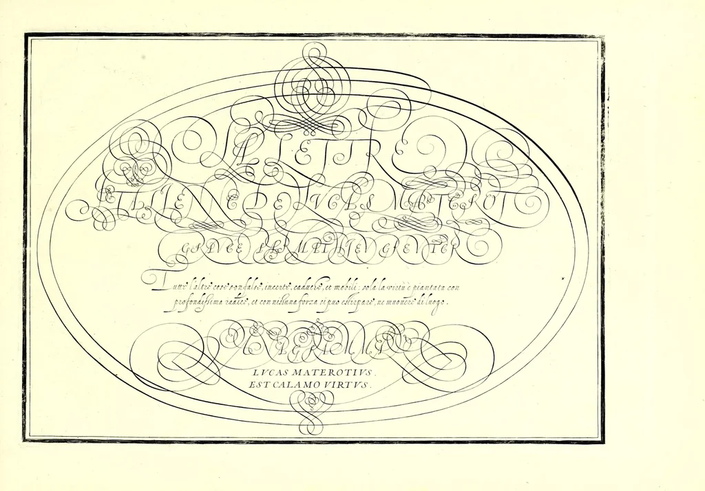 An illustration from Les oevvres : ou, lon comprendra facilement la maniere de bien et proprement escrire toutr' sortr' de lettre italienne selon l'vsag' de ce siecle .., 1608, leaf 21