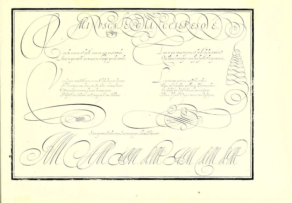 An illustration from Les oevvres : ou, lon comprendra facilement la maniere de bien et proprement escrire toutr' sortr' de lettre italienne selon l'vsag' de ce siecle .., 1608, leaf 57
