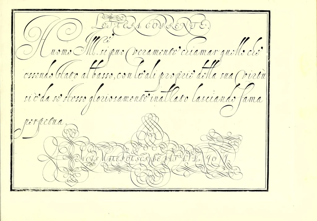 An illustration from Les oevvres : ou, lon comprendra facilement la maniere de bien et proprement escrire toutr' sortr' de lettre italienne selon l'vsag' de ce siecle .., 1608, leaf 63