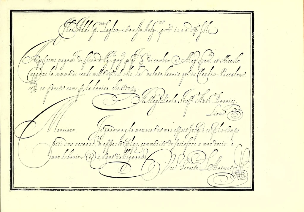 An illustration from Les oevvres : ou, lon comprendra facilement la maniere de bien et proprement escrire toutr' sortr' de lettre italienne selon l'vsag' de ce siecle .., 1608, leaf 71