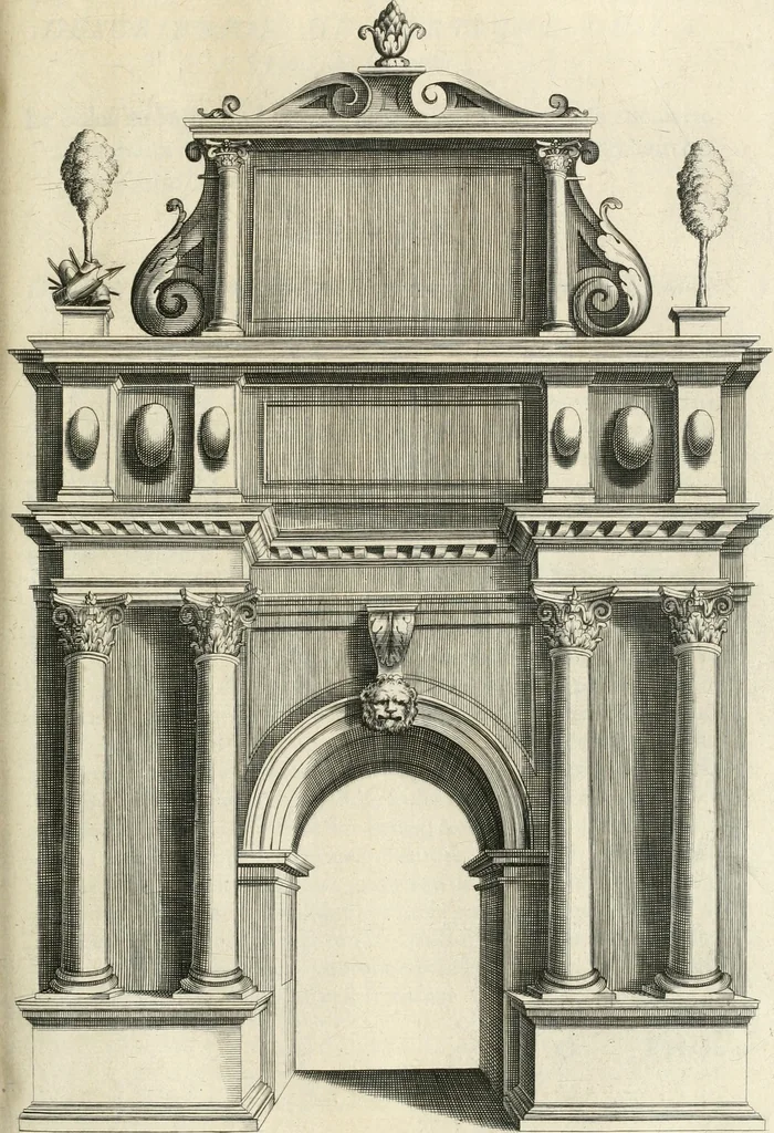 An illustration from Le soleil au signe du Lyon : d'ou quelques paralleles sont tirez avec le tres-chrestien, tres-iuste, & tres-victorieux monarque Louys XIII. roy de France & de Nauarre, en son entree triomphante dans sa ville de Lyon : ensemble un sommaire recit de tout ce qui s'est passé de remarquable en ladite entree de sa majesté, & de la plus illustre princesse de la terre, Anne d'Austriche, royne de France & de Nauarre, dans ladite ville de Lyon le 11. Decembre 1622, 1623, leaf 110