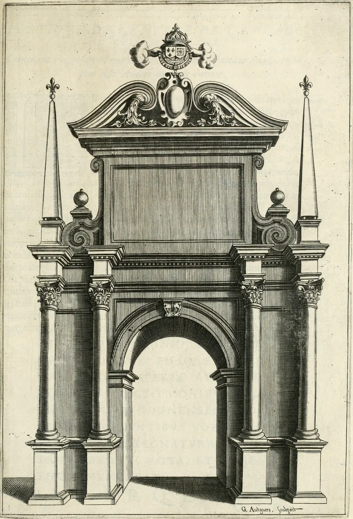 An illustration from Le soleil au signe du Lyon : d'ou quelques paralleles sont tirez avec le tres-chrestien, tres-iuste, & tres-victorieux monarque Louys XIII. roy de France & de Nauarre, en son entree triomphante dans sa ville de Lyon : ensemble un sommaire recit de tout ce qui s'est passé de remarquable en ladite entree de sa majesté, & de la plus illustre princesse de la terre, Anne d'Austriche, royne de France & de Nauarre, dans ladite ville de Lyon le 11. Decembre 1622, 1623, leaf 126