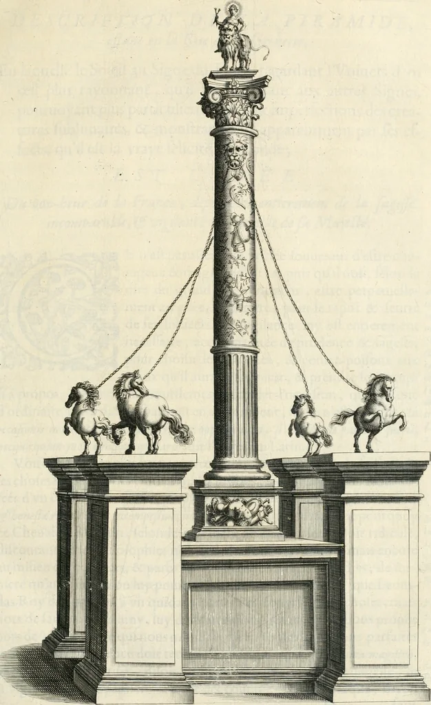 An illustration from Le soleil au signe du Lyon : d'ou quelques paralleles sont tirez avec le tres-chrestien, tres-iuste, & tres-victorieux monarque Louys XIII. roy de France & de Nauarre, en son entree triomphante dans sa ville de Lyon : ensemble un sommaire recit de tout ce qui s'est passé de remarquable en ladite entree de sa majesté, & de la plus illustre princesse de la terre, Anne d'Austriche, royne de France & de Nauarre, dans ladite ville de Lyon le 11. Decembre 1622, 1623, leaf 66