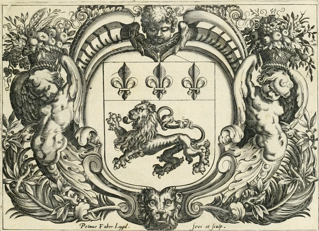 An illustration from Le soleil au signe du Lyon : d'ou quelques paralleles sont tirez avec le tres-chrestien, tres-iuste, & tres-victorieux monarque Louys XIII. roy de France & de Nauarre, en son entree triomphante dans sa ville de Lyon : ensemble un sommaire recit de tout ce qui s'est passé de remarquable en ladite entree de sa majesté, & de la plus illustre princesse de la terre, Anne d'Austriche, royne de France & de Nauarre, dans ladite ville de Lyon le 11. Decembre 1622, 1623, leaf 8