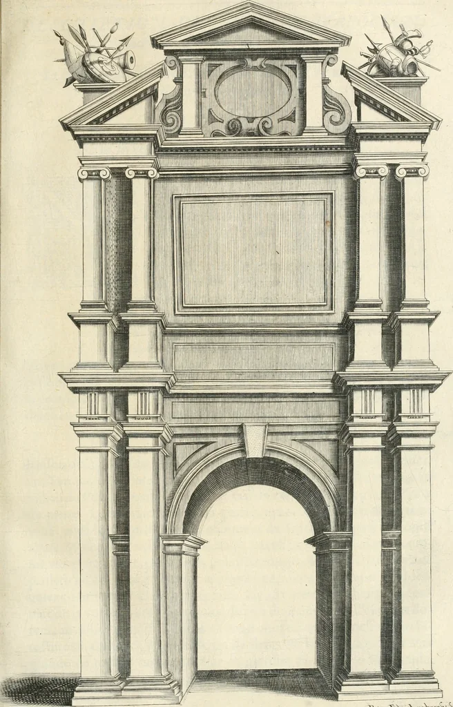 An illustration from Le soleil au signe du Lyon : d'ou quelques paralleles sont tirez avec le tres-chrestien, tres-iuste, & tres-victorieux monarque Louys XIII. roy de France & de Nauarre, en son entree triomphante dans sa ville de Lyon : ensemble un sommaire recit de tout ce qui s'est passé de remarquable en ladite entree de sa majesté, & de la plus illustre princesse de la terre, Anne d'Austriche, royne de France & de Nauarre, dans ladite ville de Lyon le 11. Decembre 1622, 1623, leaf 88