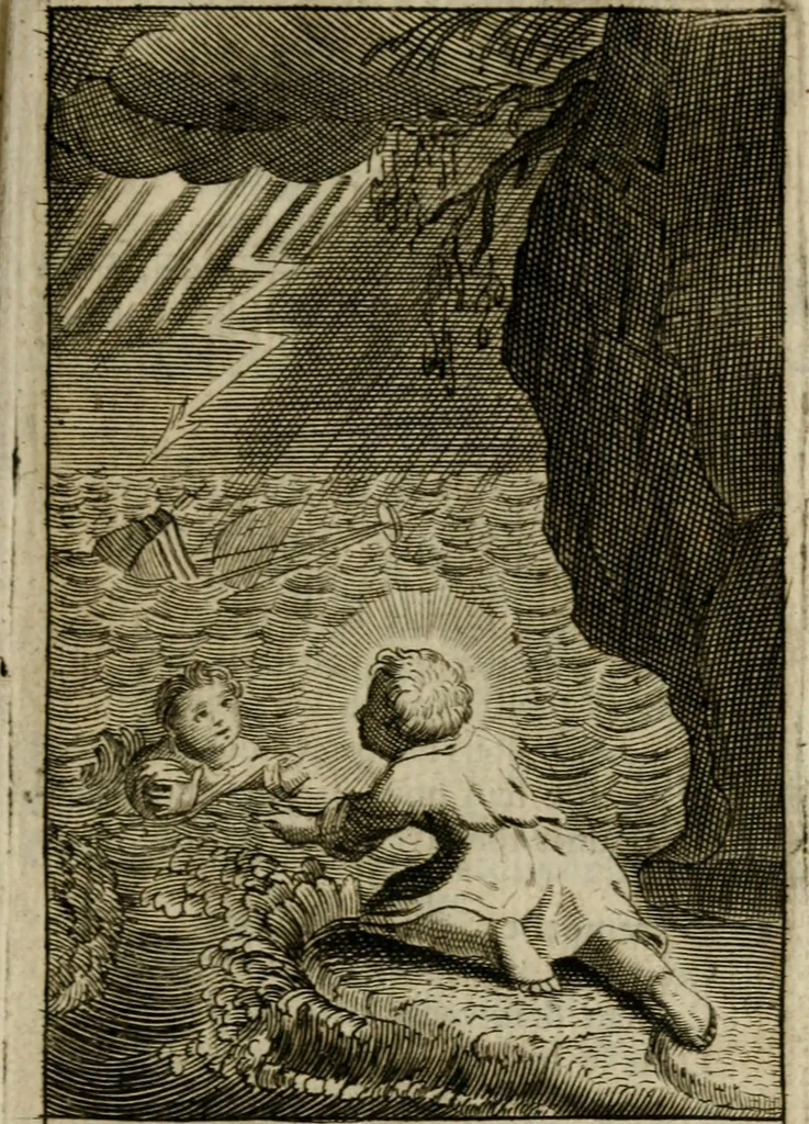 An illustration from Les pieux sentimens d'une ame chrestienne : exposez sous des emblesmes familiers, tirez de l'Ecriture Sainte : divisez en trois parties : la premiere traite des larmes & soûpirs de la penitence, la seconde, des desirs de l'ame juste, la troisième, des soûpirs d'une ame convertie en Dieu : traduction nouvelle, avec des figures, 1692, leaf 112