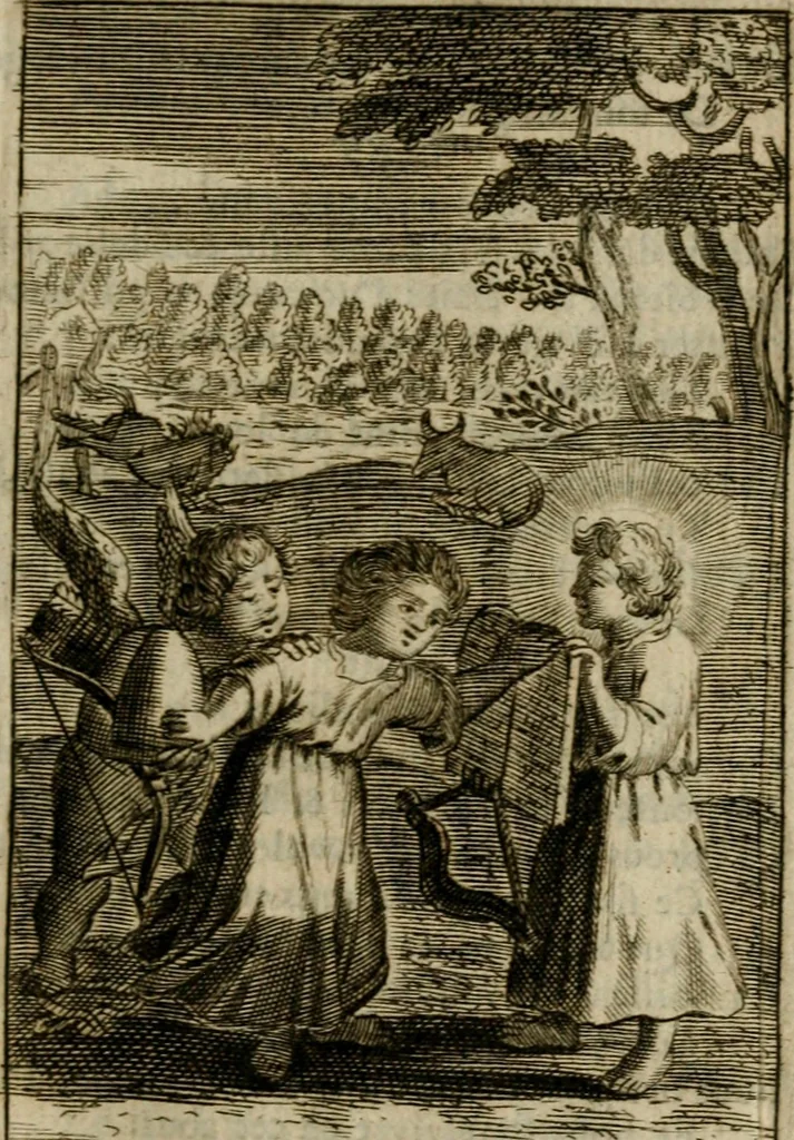 An illustration from Les pieux sentimens d'une ame chrestienne : exposez sous des emblesmes familiers, tirez de l'Ecriture Sainte : divisez en trois parties : la premiere traite des larmes & soûpirs de la penitence, la seconde, des desirs de l'ame juste, la troisième, des soûpirs d'une ame convertie en Dieu : traduction nouvelle, avec des figures, 1692, leaf 152