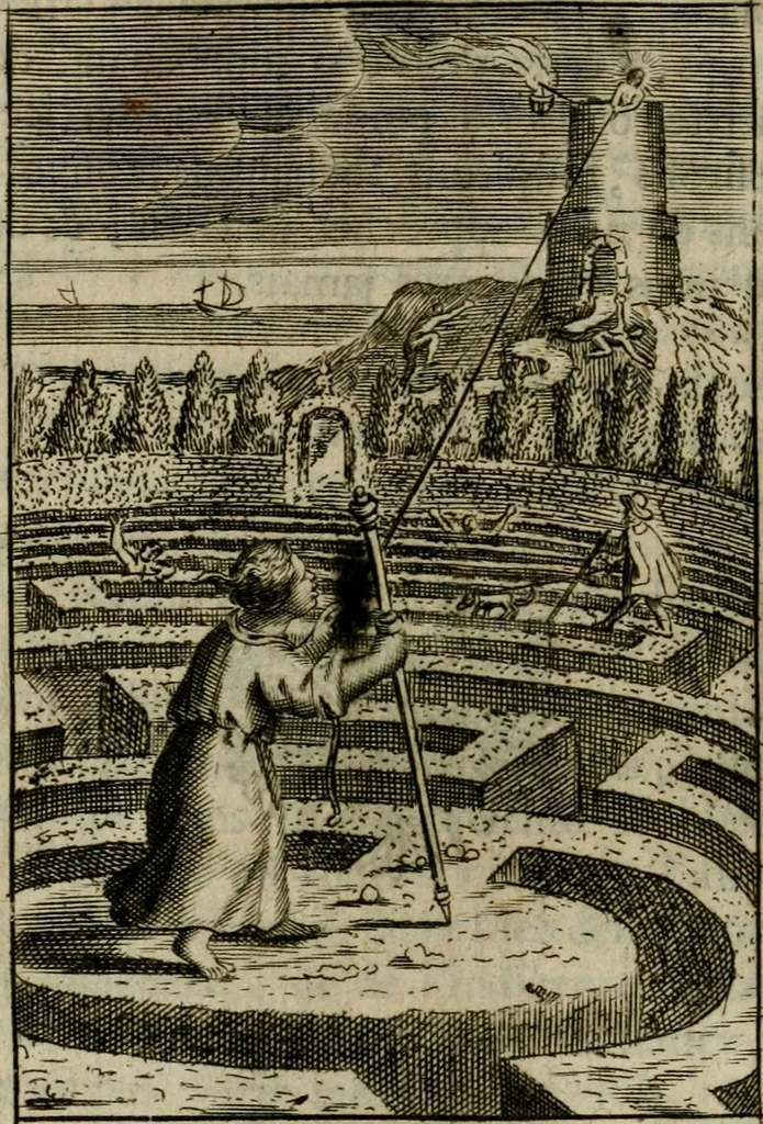 An illustration from Les pieux sentimens d'une ame chrestienne : exposez sous des emblesmes familiers, tirez de l'Ecriture Sainte : divisez en trois parties : la premiere traite des larmes & soûpirs de la penitence, la seconde, des desirs de l'ame juste, la troisième, des soûpirs d'une ame convertie en Dieu : traduction nouvelle, avec des figures, 1692, leaf 161