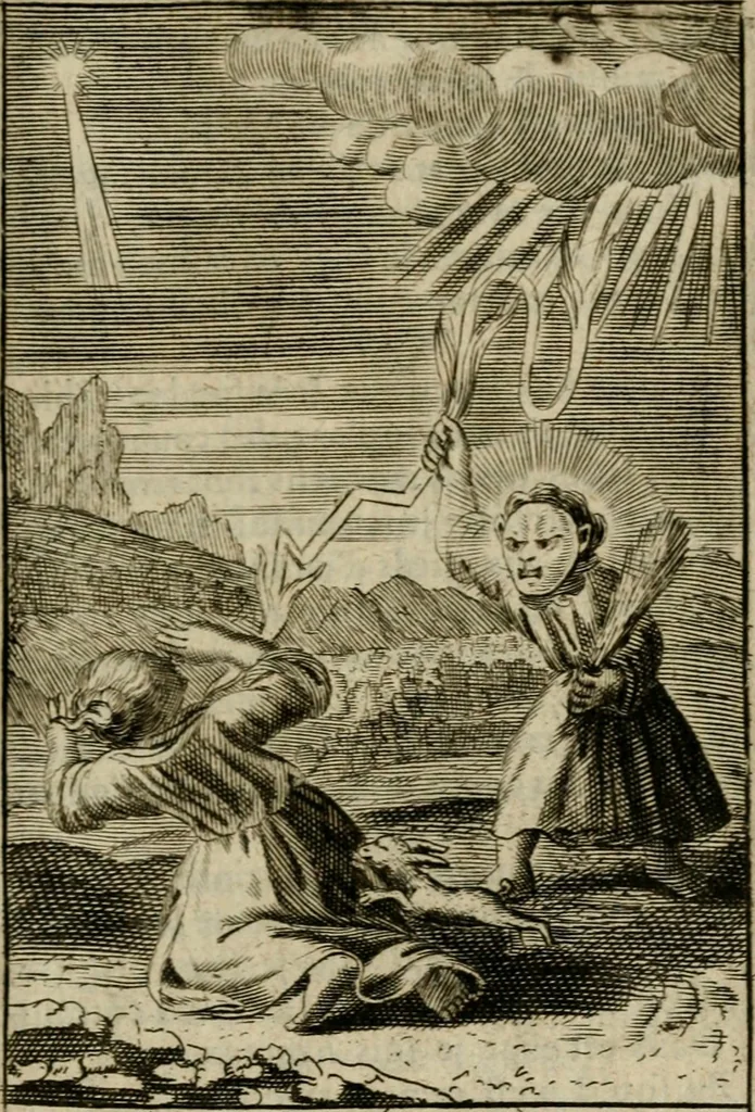 An illustration from Les pieux sentimens d'une ame chrestienne : exposez sous des emblesmes familiers, tirez de l'Ecriture Sainte : divisez en trois parties : la premiere traite des larmes & soûpirs de la penitence, la seconde, des desirs de l'ame juste, la troisième, des soûpirs d'une ame convertie en Dieu : traduction nouvelle, avec des figures, 1692, leaf 178