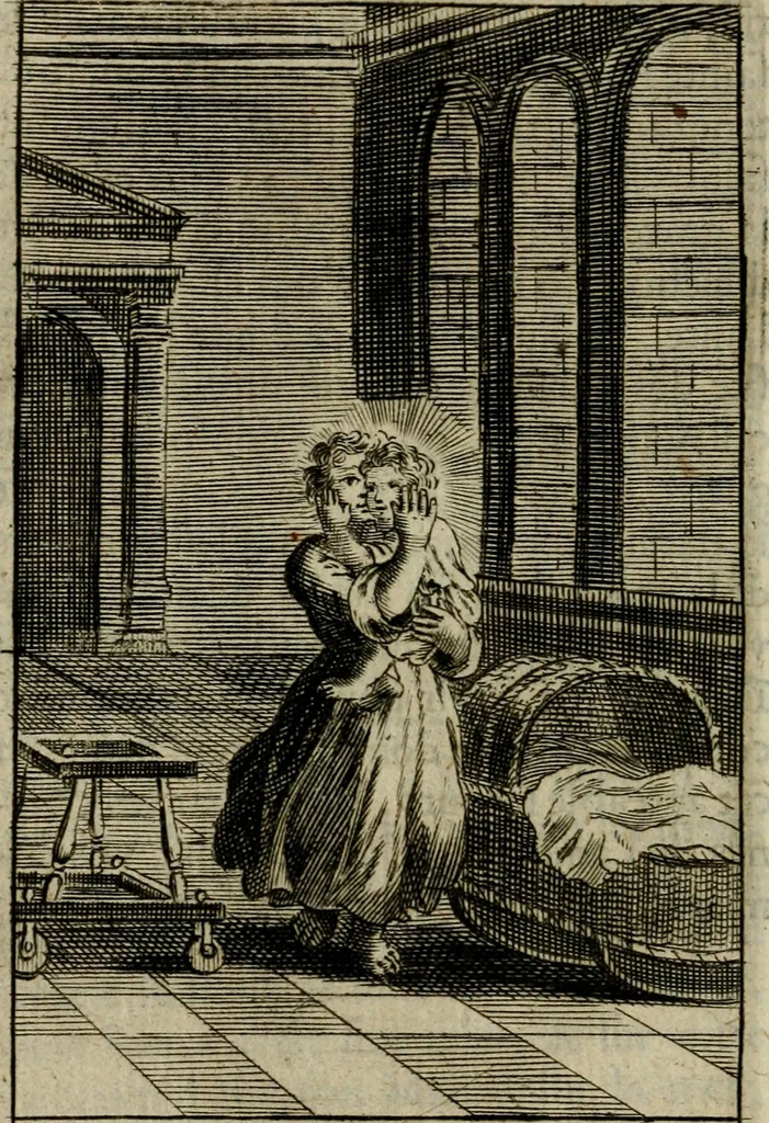 An illustration from Les pieux sentimens d'une ame chrestienne : exposez sous des emblesmes familiers, tirez de l'Ecriture Sainte : divisez en trois parties : la premiere traite des larmes & soûpirs de la penitence, la seconde, des desirs de l'ame juste, la troisième, des soûpirs d'une ame convertie en Dieu : traduction nouvelle, avec des figures, 1692, leaf 223