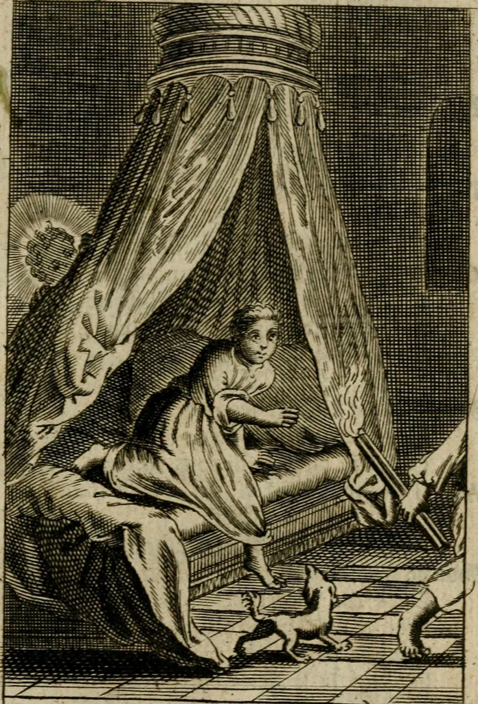 An illustration from Les pieux sentimens d'une ame chrestienne : exposez sous des emblesmes familiers, tirez de l'Ecriture Sainte : divisez en trois parties : la premiere traite des larmes & soûpirs de la penitence, la seconde, des desirs de l'ame juste, la troisième, des soûpirs d'une ame convertie en Dieu : traduction nouvelle, avec des figures, 1692, leaf 240
