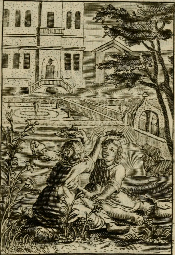 An illustration from Les pieux sentimens d'une ame chrestienne : exposez sous des emblesmes familiers, tirez de l'Ecriture Sainte : divisez en trois parties : la premiere traite des larmes & soûpirs de la penitence, la seconde, des desirs de l'ame juste, la troisième, des soûpirs d'une ame convertie en Dieu : traduction nouvelle, avec des figures, 1692, leaf 304