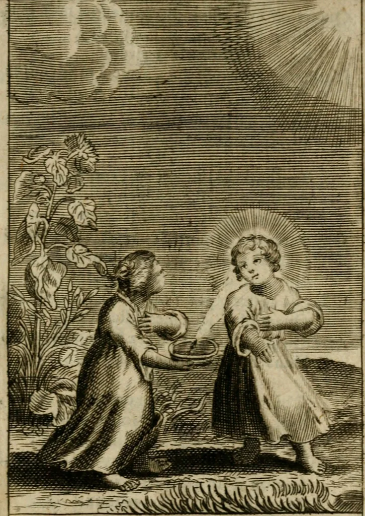 An illustration from Les pieux sentimens d'une ame chrestienne : exposez sous des emblesmes familiers, tirez de l'Ecriture Sainte : divisez en trois parties : la premiere traite des larmes & soûpirs de la penitence, la seconde, des desirs de l'ame juste, la troisième, des soûpirs d'une ame convertie en Dieu : traduction nouvelle, avec des figures, 1692, leaf 314