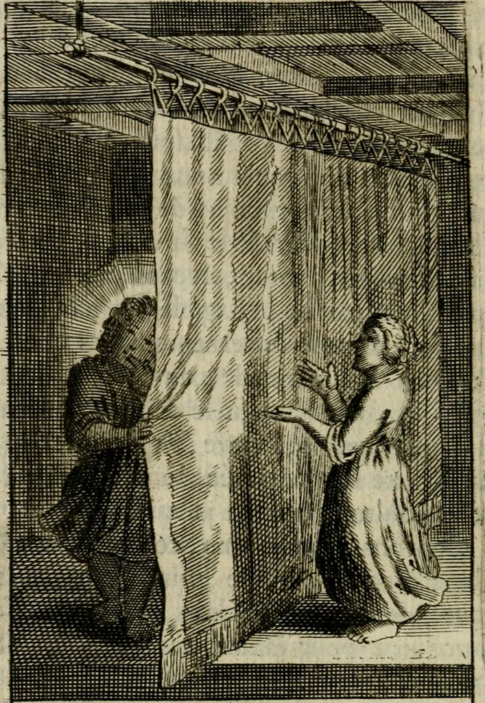An illustration from Les pieux sentimens d'une ame chrestienne : exposez sous des emblesmes familiers, tirez de l'Ecriture Sainte : divisez en trois parties : la premiere traite des larmes & soûpirs de la penitence, la seconde, des desirs de l'ame juste, la troisième, des soûpirs d'une ame convertie en Dieu : traduction nouvelle, avec des figures, 1692, leaf 395