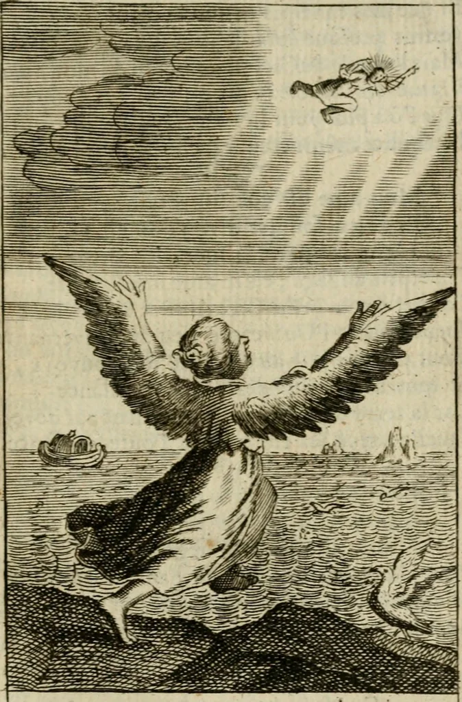 An illustration from Les pieux sentimens d'une ame chrestienne : exposez sous des emblesmes familiers, tirez de l'Ecriture Sainte : divisez en trois parties : la premiere traite des larmes & soûpirs de la penitence, la seconde, des desirs de l'ame juste, la troisième, des soûpirs d'une ame convertie en Dieu : traduction nouvelle, avec des figures, 1692, leaf 404