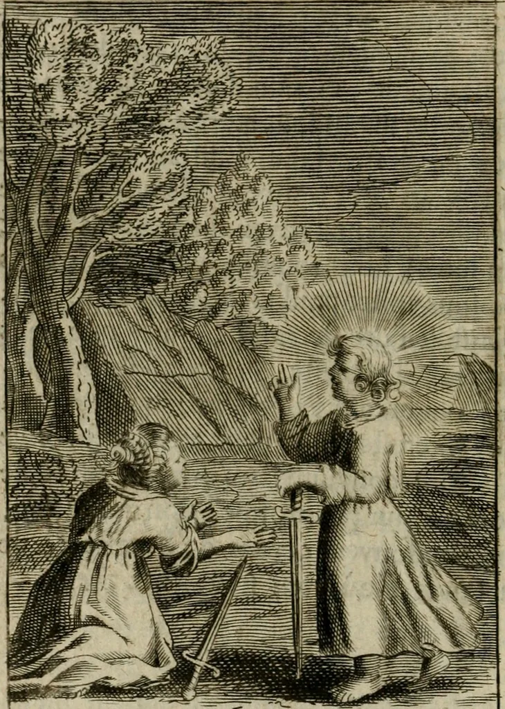 An illustration from Les pieux sentimens d'une ame chrestienne : exposez sous des emblesmes familiers, tirez de l'Ecriture Sainte : divisez en trois parties : la premiere traite des larmes & soûpirs de la penitence, la seconde, des desirs de l'ame juste, la troisième, des soûpirs d'une ame convertie en Dieu : traduction nouvelle, avec des figures, 1692, leaf 73