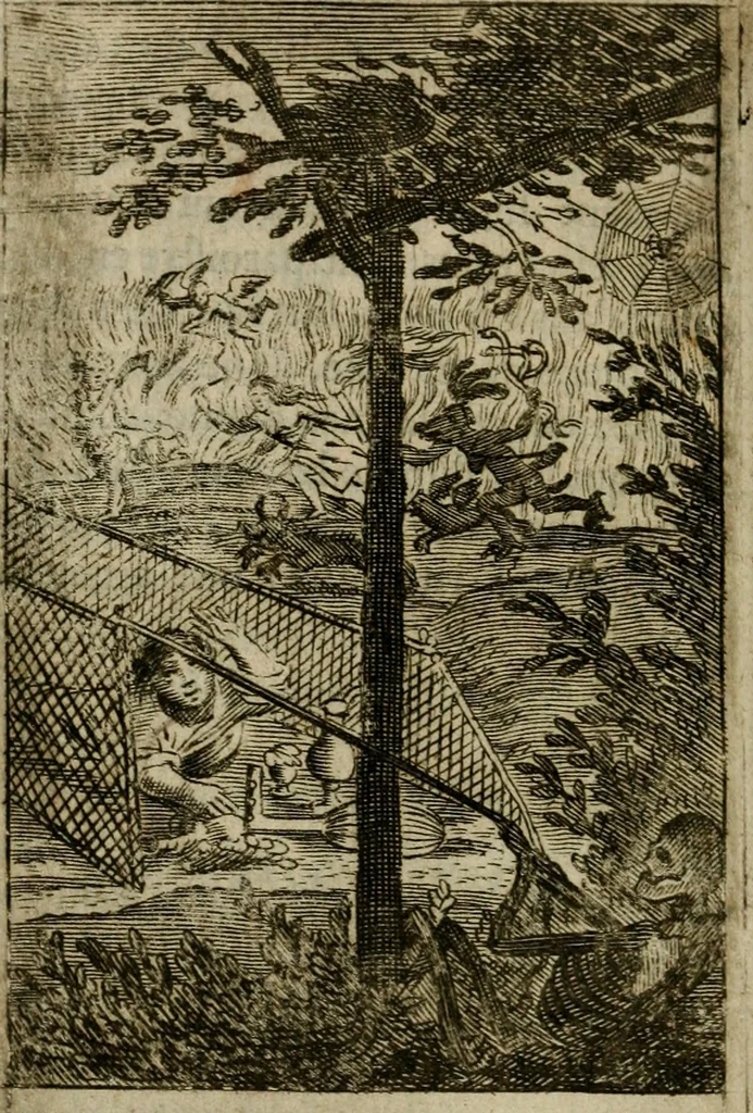 An illustration from Les pieux sentimens d'une ame chrestienne : exposez sous des emblesmes familiers, tirez de l'Ecriture Sainte : divisez en trois parties : la premiere traite des larmes & soûpirs de la penitence, la seconde, des desirs de l'ame juste, la troisième, des soûpirs d'une ame convertie en Dieu : traduction nouvelle, avec des figures, 1692, leaf 97