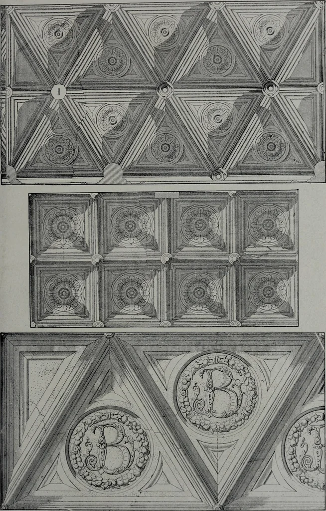 An illustration from Les plafonds; transformations progressives du XVIe au XIXe siècle, deux cent trent reproductions documentaires, 1922, leaf 12