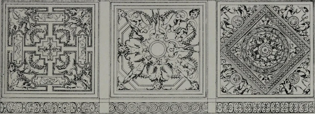 An illustration from Les plafonds; transformations progressives du XVIe au XIXe siècle, deux cent trent reproductions documentaires, 1922, leaf 14