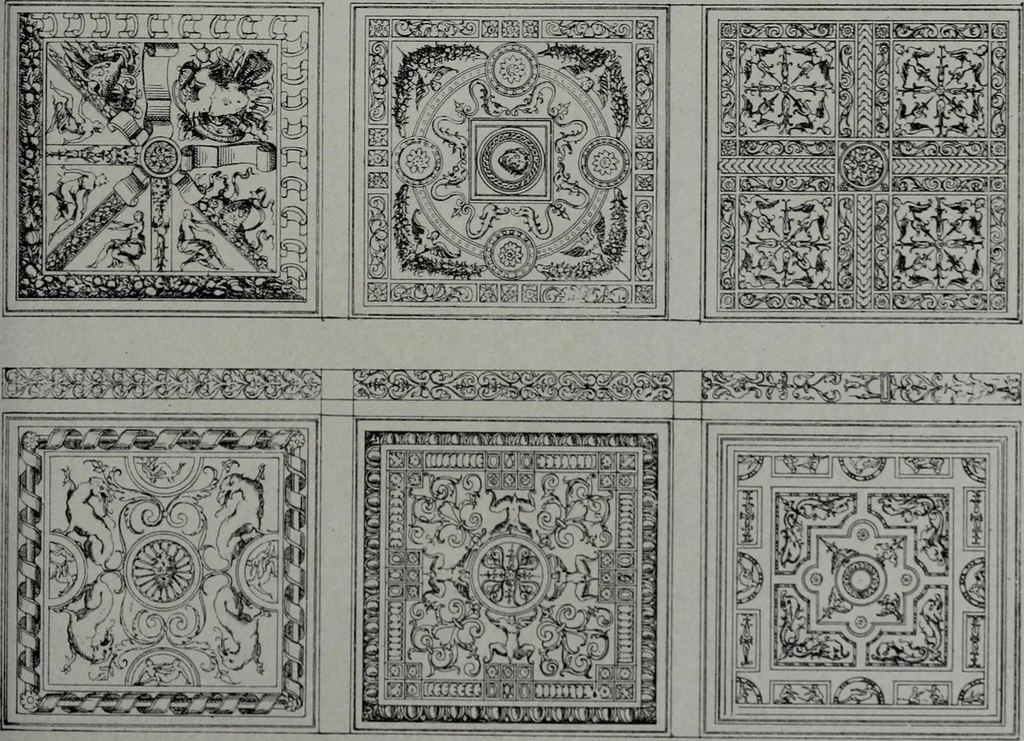 An illustration from Les plafonds; transformations progressives du XVIe au XIXe siècle, deux cent trent reproductions documentaires, 1922, leaf 14