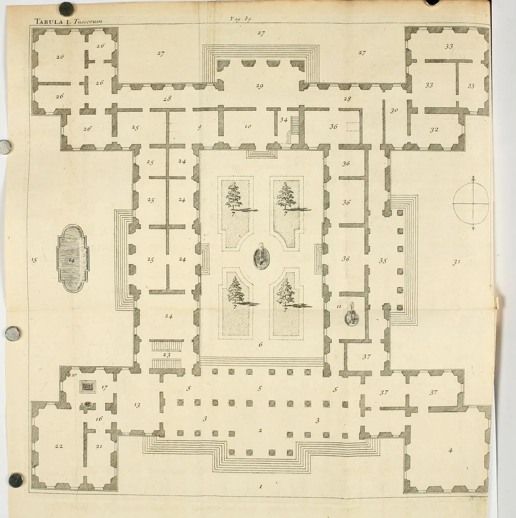 An illustration from Les plans et les descriptions de deux des plus belles maisons de campagne de Pline le consul : avec des remarques sur tous ses bâtimens, et une dissertation touchant l'architecture antique & l'architecture gothique, 1699, leaf 113