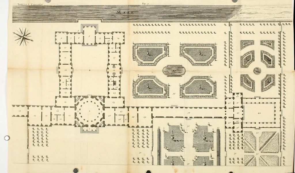 An illustration from Les plans et les descriptions de deux des plus belles maisons de campagne de Pline le consul : avec des remarques sur tous ses bâtimens, et une dissertation touchant l'architecture antique & l'architecture gothique, 1699, leaf 25