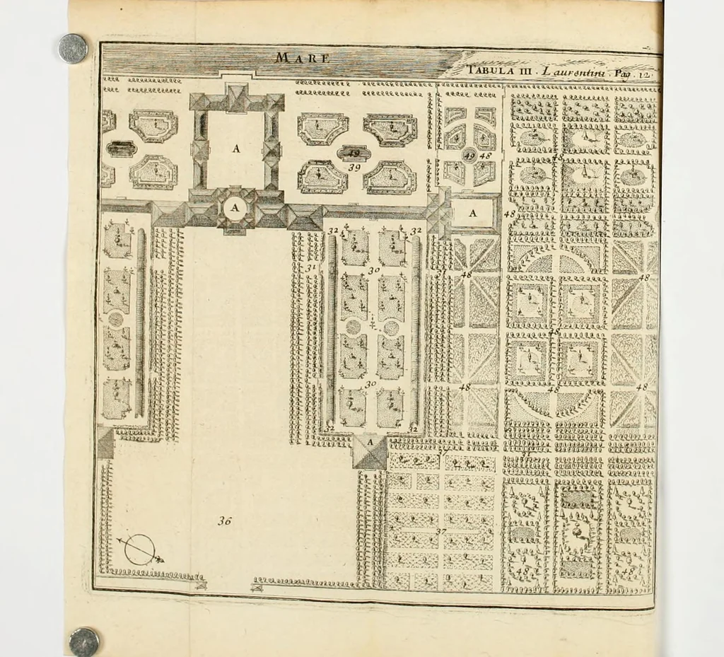 An illustration from Les plans et les descriptions de deux des plus belles maisons de campagne de Pline le consul : avec des remarques sur tous ses bâtimens, et une dissertation touchant l'architecture antique & l'architecture gothique, 1699, leaf 33
