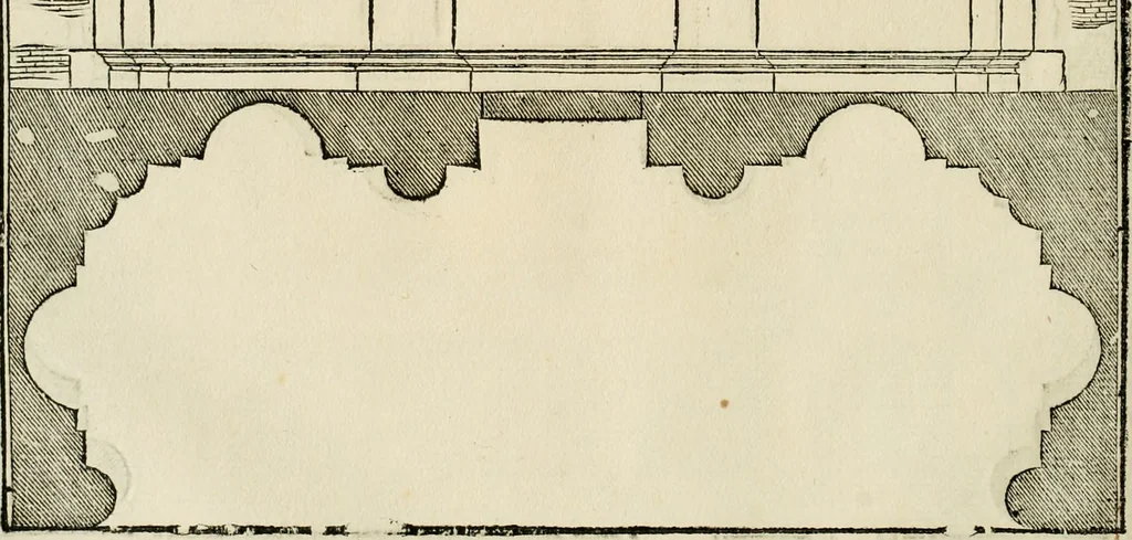 An illustration from Les quatre liures de l'architecture d'André Palladio : mis en françois : dans lesquels, après vn petit traitté des cinq ordres, auec quelques-vnes des plus necessaires obseruations pour bien bastir, il parle de la construction des maisons particulieres, des grands chemins, des ponts, des places publiques, des xystes, des basiliques, & des temples, 1650, leaf 115