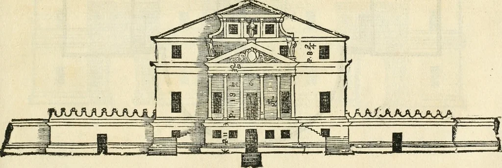 An illustration from Les quatre liures de l'architecture d'André Palladio : mis en françois : dans lesquels, après vn petit traitté des cinq ordres, auec quelques-vnes des plus necessaires obseruations pour bien bastir, il parle de la construction des maisons particulieres, des grands chemins, des ponts, des places publiques, des xystes, des basiliques, & des temples, 1650, leaf 126