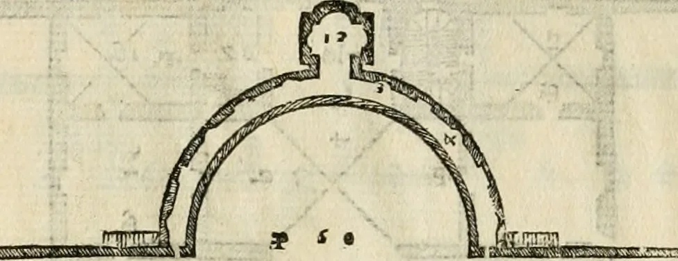 An illustration from Les quatre liures de l'architecture d'André Palladio : mis en françois : dans lesquels, après vn petit traitté des cinq ordres, auec quelques-vnes des plus necessaires obseruations pour bien bastir, il parle de la construction des maisons particulieres, des grands chemins, des ponts, des places publiques, des xystes, des basiliques, & des temples, 1650, leaf 127