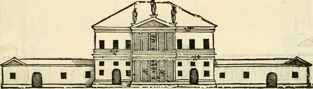 An illustration from Les quatre liures de l'architecture d'André Palladio : mis en françois : dans lesquels, après vn petit traitté des cinq ordres, auec quelques-vnes des plus necessaires obseruations pour bien bastir, il parle de la construction des maisons particulieres, des grands chemins, des ponts, des places publiques, des xystes, des basiliques, & des temples, 1650, leaf 130