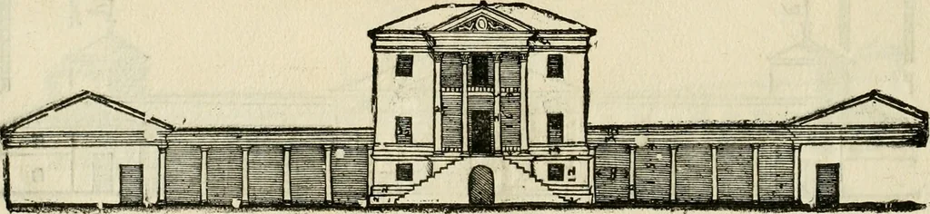 An illustration from Les quatre liures de l'architecture d'André Palladio : mis en françois : dans lesquels, après vn petit traitté des cinq ordres, auec quelques-vnes des plus necessaires obseruations pour bien bastir, il parle de la construction des maisons particulieres, des grands chemins, des ponts, des places publiques, des xystes, des basiliques, & des temples, 1650, leaf 133