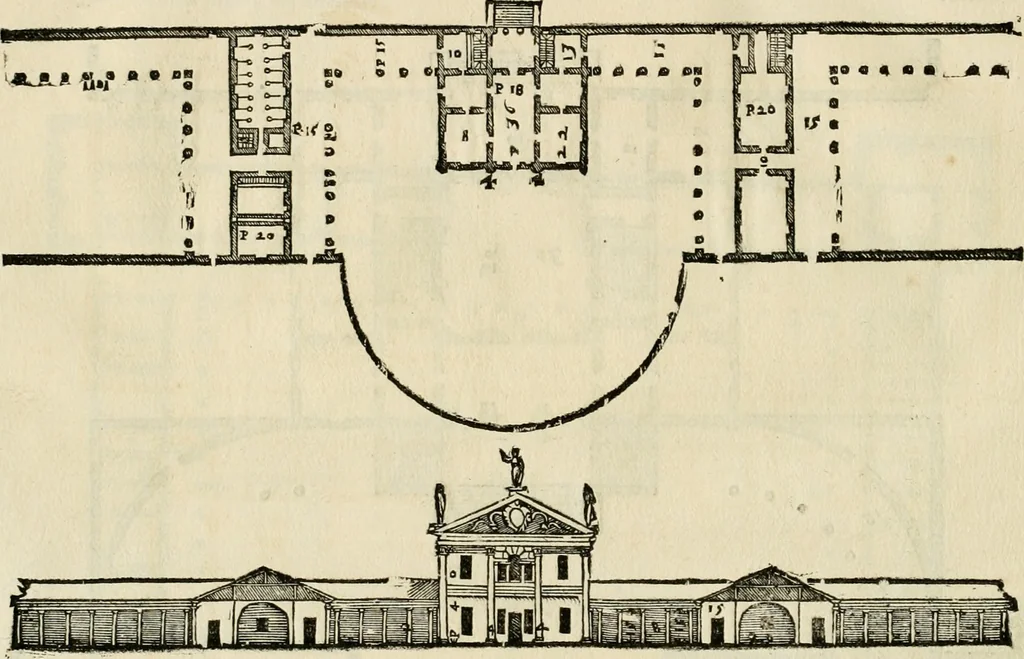 An illustration from Les quatre liures de l'architecture d'André Palladio : mis en françois : dans lesquels, après vn petit traitté des cinq ordres, auec quelques-vnes des plus necessaires obseruations pour bien bastir, il parle de la construction des maisons particulieres, des grands chemins, des ponts, des places publiques, des xystes, des basiliques, & des temples, 1650, leaf 139