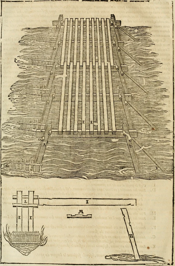 An illustration from Les quatre liures de l'architecture d'André Palladio : mis en françois : dans lesquels, après vn petit traitté des cinq ordres, auec quelques-vnes des plus necessaires obseruations pour bien bastir, il parle de la construction des maisons particulieres, des grands chemins, des ponts, des places publiques, des xystes, des basiliques, & des temples, 1650, leaf 167