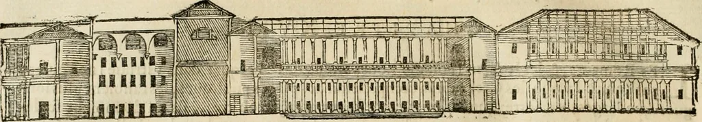An illustration from Les quatre liures de l'architecture d'André Palladio : mis en françois : dans lesquels, après vn petit traitté des cinq ordres, auec quelques-vnes des plus necessaires obseruations pour bien bastir, il parle de la construction des maisons particulieres, des grands chemins, des ponts, des places publiques, des xystes, des basiliques, & des temples, 1650, leaf 189