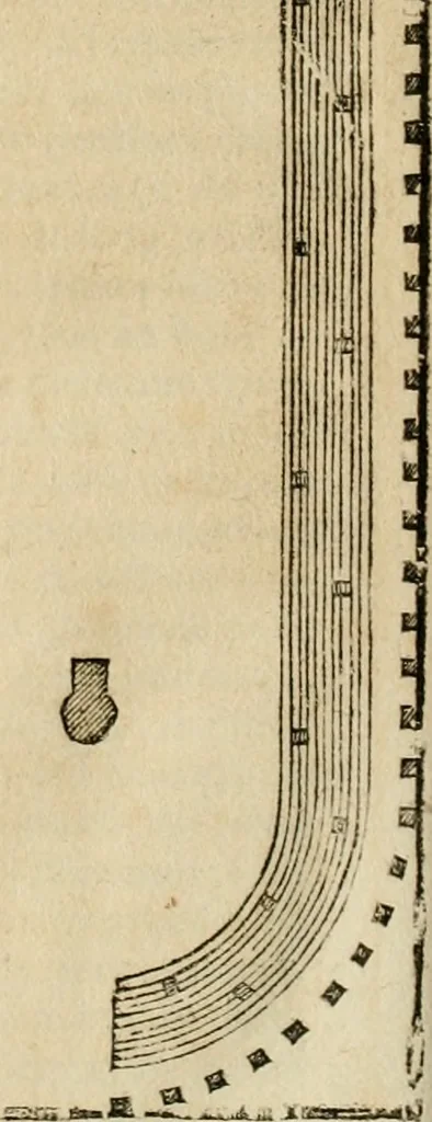 An illustration from Les quatre liures de l'architecture d'André Palladio : mis en françois : dans lesquels, après vn petit traitté des cinq ordres, auec quelques-vnes des plus necessaires obseruations pour bien bastir, il parle de la construction des maisons particulieres, des grands chemins, des ponts, des places publiques, des xystes, des basiliques, & des temples, 1650, leaf 199