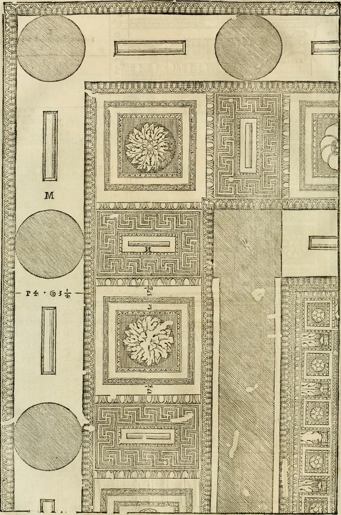 An illustration from Les quatre liures de l'architecture d'André Palladio : mis en françois : dans lesquels, après vn petit traitté des cinq ordres, auec quelques-vnes des plus necessaires obseruations pour bien bastir, il parle de la construction des maisons particulieres, des grands chemins, des ponts, des places publiques, des xystes, des basiliques, & des temples, 1650, leaf 219
