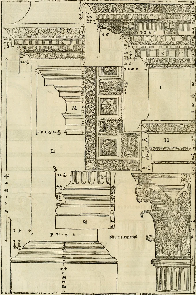 An illustration from Les quatre liures de l'architecture d'André Palladio : mis en françois : dans lesquels, après vn petit traitté des cinq ordres, auec quelques-vnes des plus necessaires obseruations pour bien bastir, il parle de la construction des maisons particulieres, des grands chemins, des ponts, des places publiques, des xystes, des basiliques, & des temples, 1650, leaf 227