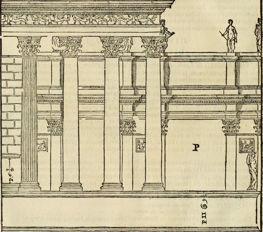 An illustration from Les quatre liures de l'architecture d'André Palladio : mis en françois : dans lesquels, après vn petit traitté des cinq ordres, auec quelques-vnes des plus necessaires obseruations pour bien bastir, il parle de la construction des maisons particulieres, des grands chemins, des ponts, des places publiques, des xystes, des basiliques, & des temples, 1650, leaf 229
