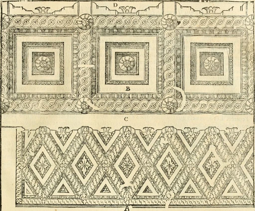 An illustration from Les quatre liures de l'architecture d'André Palladio : mis en françois : dans lesquels, après vn petit traitté des cinq ordres, auec quelques-vnes des plus necessaires obseruations pour bien bastir, il parle de la construction des maisons particulieres, des grands chemins, des ponts, des places publiques, des xystes, des basiliques, & des temples, 1650, leaf 236