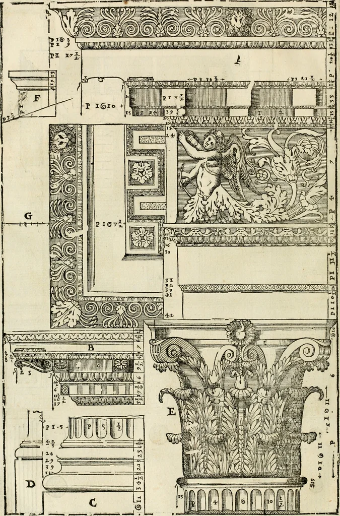 An illustration from Les quatre liures de l'architecture d'André Palladio : mis en françois : dans lesquels, après vn petit traitté des cinq ordres, auec quelques-vnes des plus necessaires obseruations pour bien bastir, il parle de la construction des maisons particulieres, des grands chemins, des ponts, des places publiques, des xystes, des basiliques, & des temples, 1650, leaf 245
