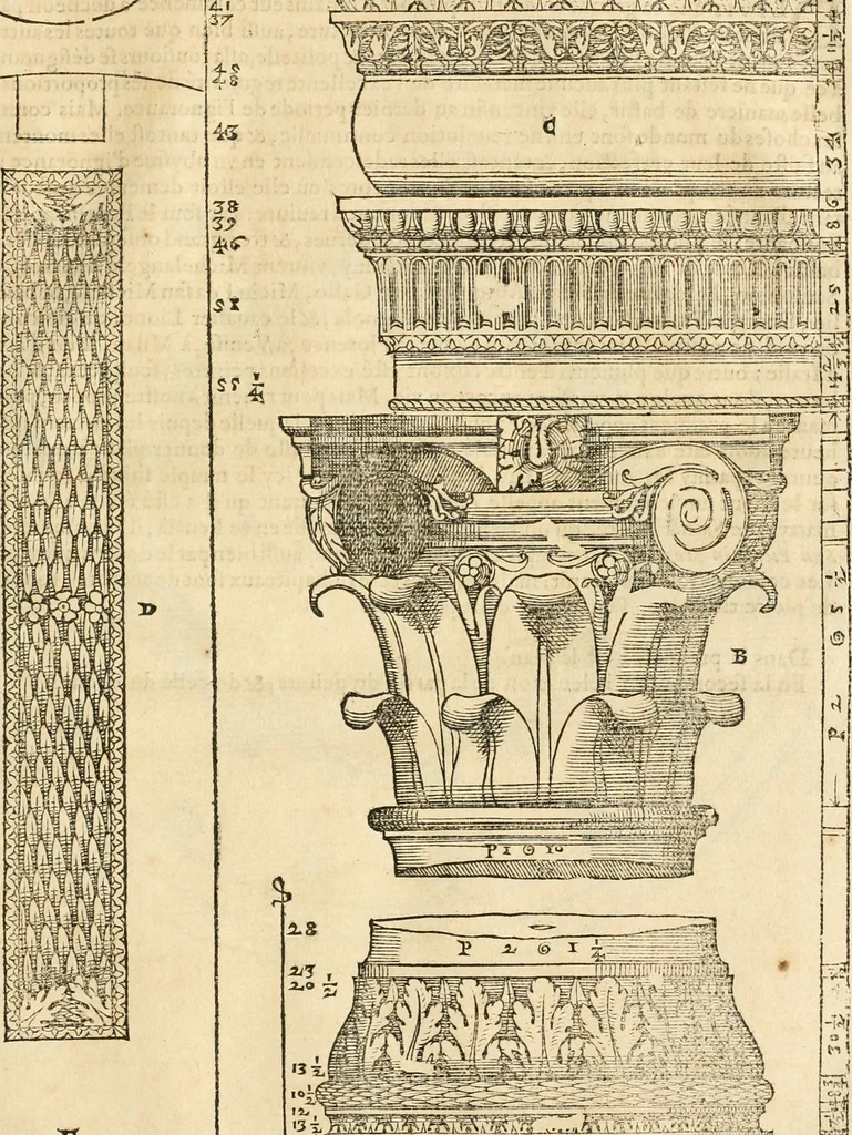 An illustration from Les quatre liures de l'architecture d'André Palladio : mis en françois : dans lesquels, après vn petit traitté des cinq ordres, auec quelques-vnes des plus necessaires obseruations pour bien bastir, il parle de la construction des maisons particulieres, des grands chemins, des ponts, des places publiques, des xystes, des basiliques, & des temples, 1650, leaf 262