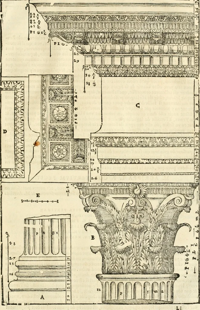 An illustration from Les quatre liures de l'architecture d'André Palladio : mis en françois : dans lesquels, après vn petit traitté des cinq ordres, auec quelques-vnes des plus necessaires obseruations pour bien bastir, il parle de la construction des maisons particulieres, des grands chemins, des ponts, des places publiques, des xystes, des basiliques, & des temples, 1650, leaf 272