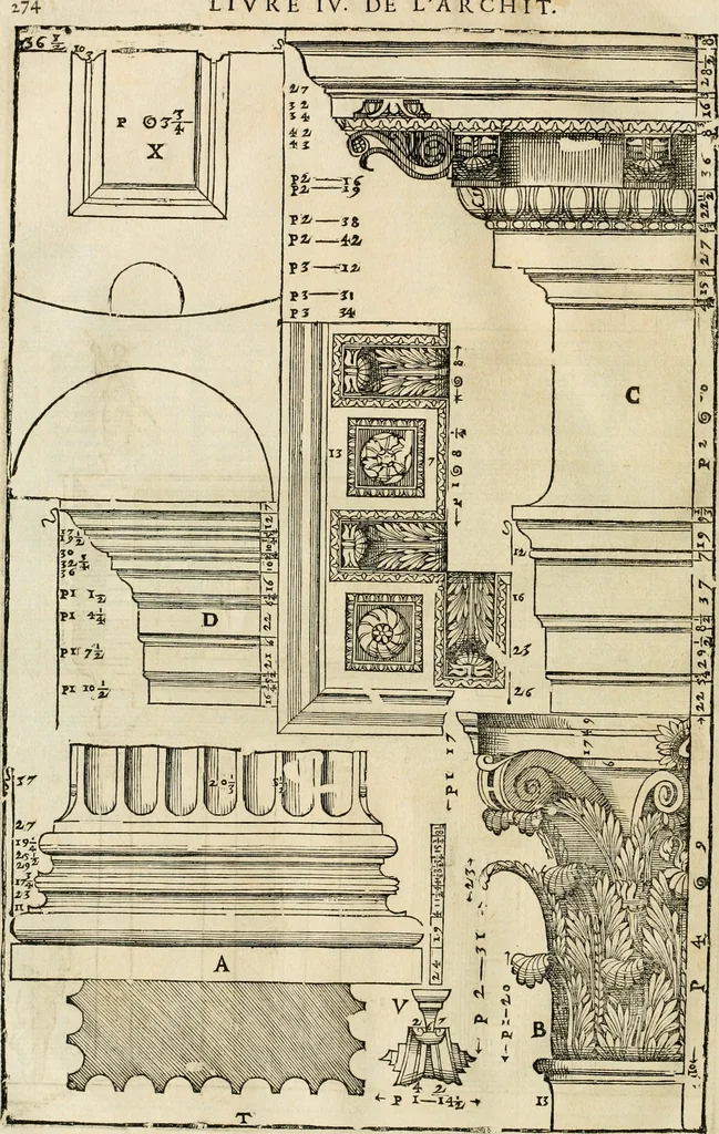 An illustration from Les quatre liures de l'architecture d'André Palladio : mis en françois : dans lesquels, après vn petit traitté des cinq ordres, auec quelques-vnes des plus necessaires obseruations pour bien bastir, il parle de la construction des maisons particulieres, des grands chemins, des ponts, des places publiques, des xystes, des basiliques, & des temples, 1650, leaf 281