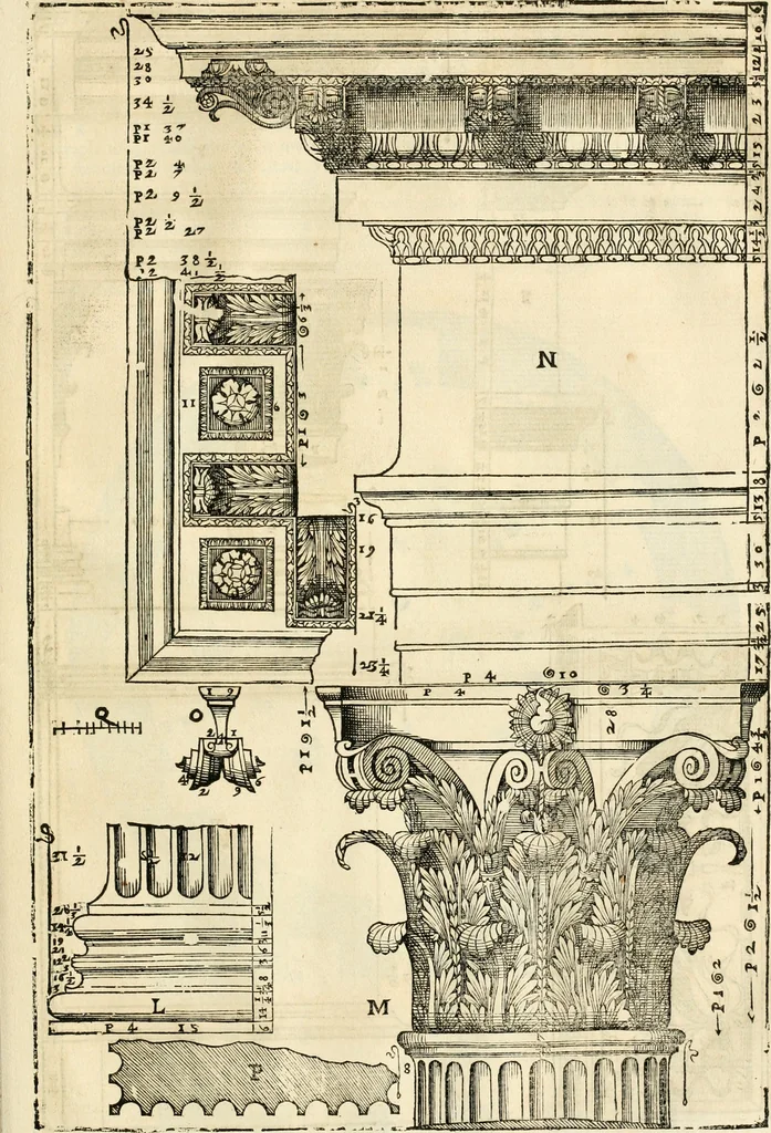 An illustration from Les quatre liures de l'architecture d'André Palladio : mis en françois : dans lesquels, après vn petit traitté des cinq ordres, auec quelques-vnes des plus necessaires obseruations pour bien bastir, il parle de la construction des maisons particulieres, des grands chemins, des ponts, des places publiques, des xystes, des basiliques, & des temples, 1650, leaf 284