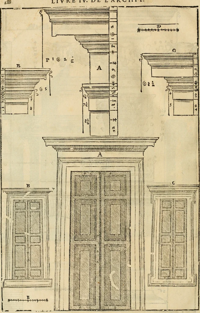 An illustration from Les quatre liures de l'architecture d'André Palladio : mis en françois : dans lesquels, après vn petit traitté des cinq ordres, auec quelques-vnes des plus necessaires obseruations pour bien bastir, il parle de la construction des maisons particulieres, des grands chemins, des ponts, des places publiques, des xystes, des basiliques, & des temples, 1650, leaf 295